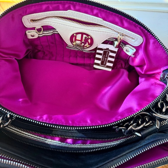 RARE Henri BENDEL No.7 Quilted Leather Shoulder Bag Pop Mix Black Multi Girl Dog - Picture 12 of 16